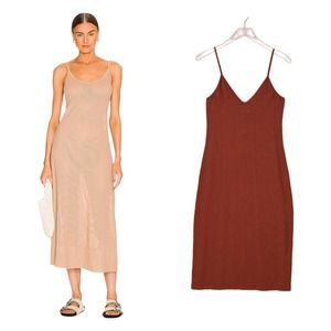 ENZA COSTA Open Knit Cami Dress Womens Small Rust Umber Midi Slip Mesh NWT